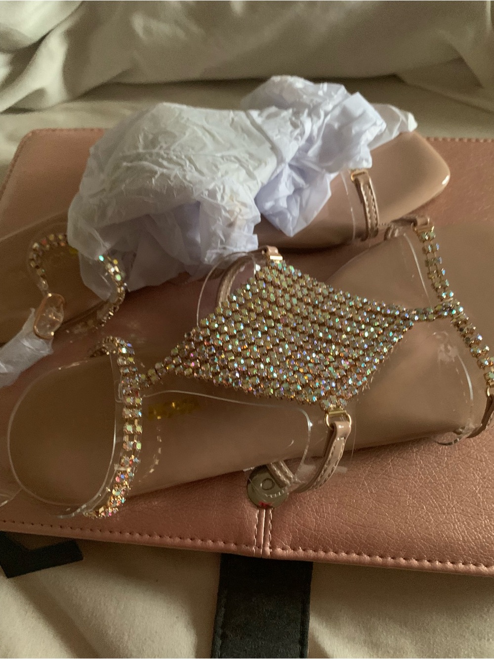 Fashion Nova Nude Crystal Embellished Flats